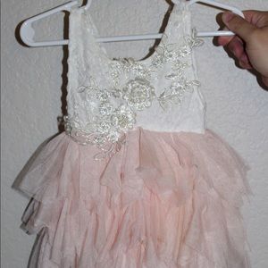 White and Pink Lace Tutu Dress